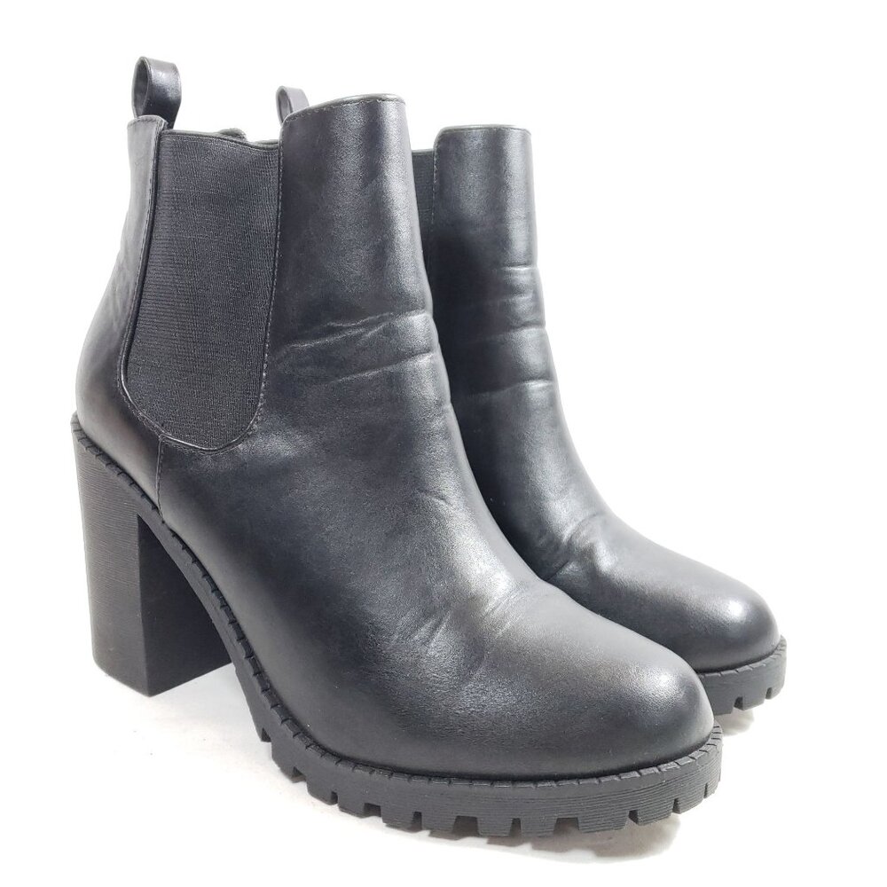 Black Chunky Heel Ankle Boots Womens Size 11 All Man Made Material